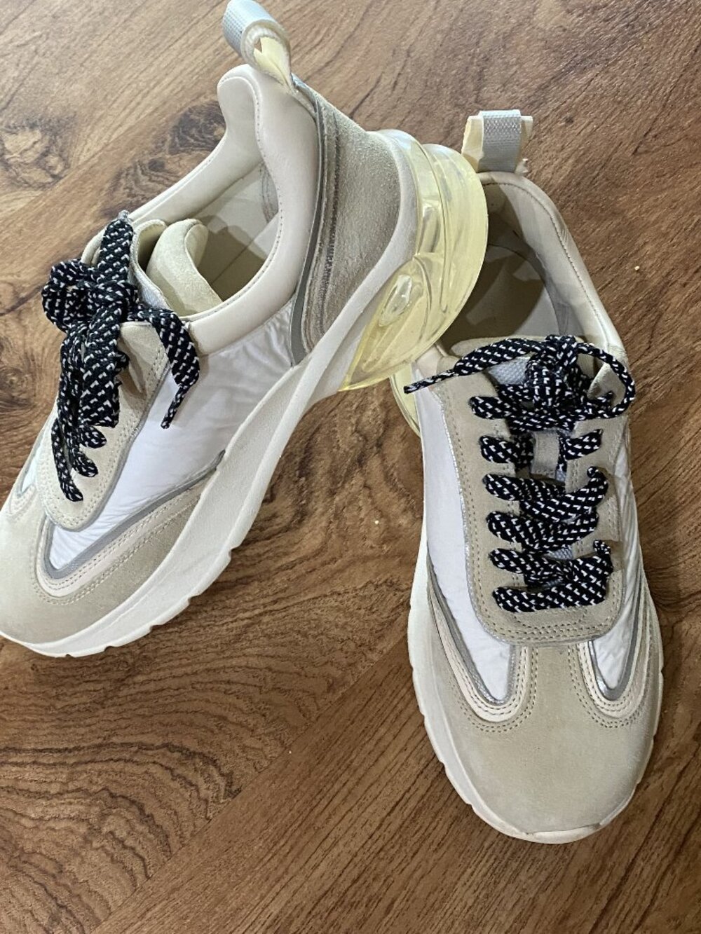 White/Beige Tory BURCH Sneakers with Black/White Shoe Strings-Sz 8